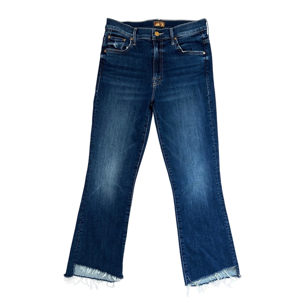 MOTHER Insider Crop Dark Blue Cropped Frayed Hem Jeans
